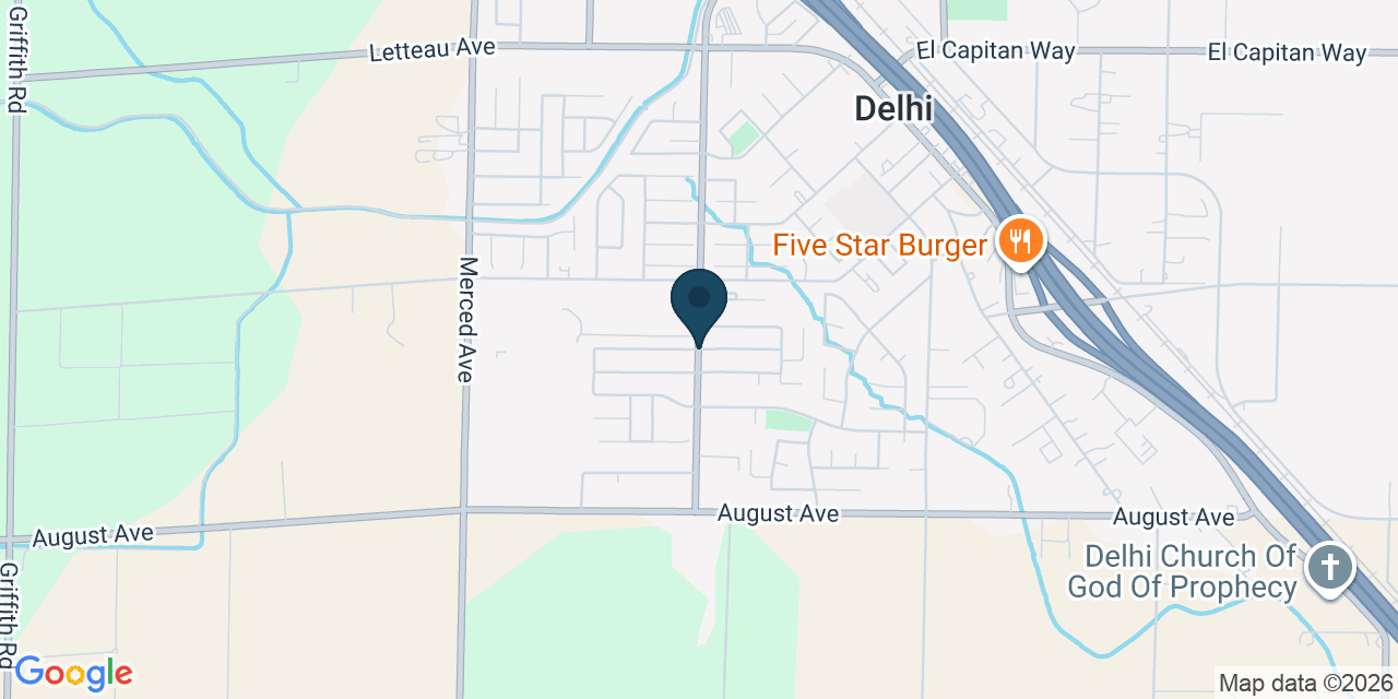 Map showing Delhi, Merced County, CA