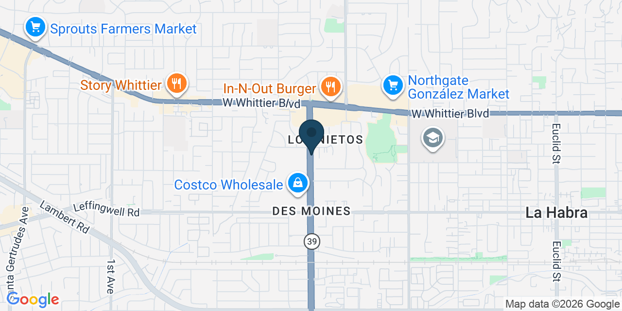 Map showing La Habra, Orange County, CA