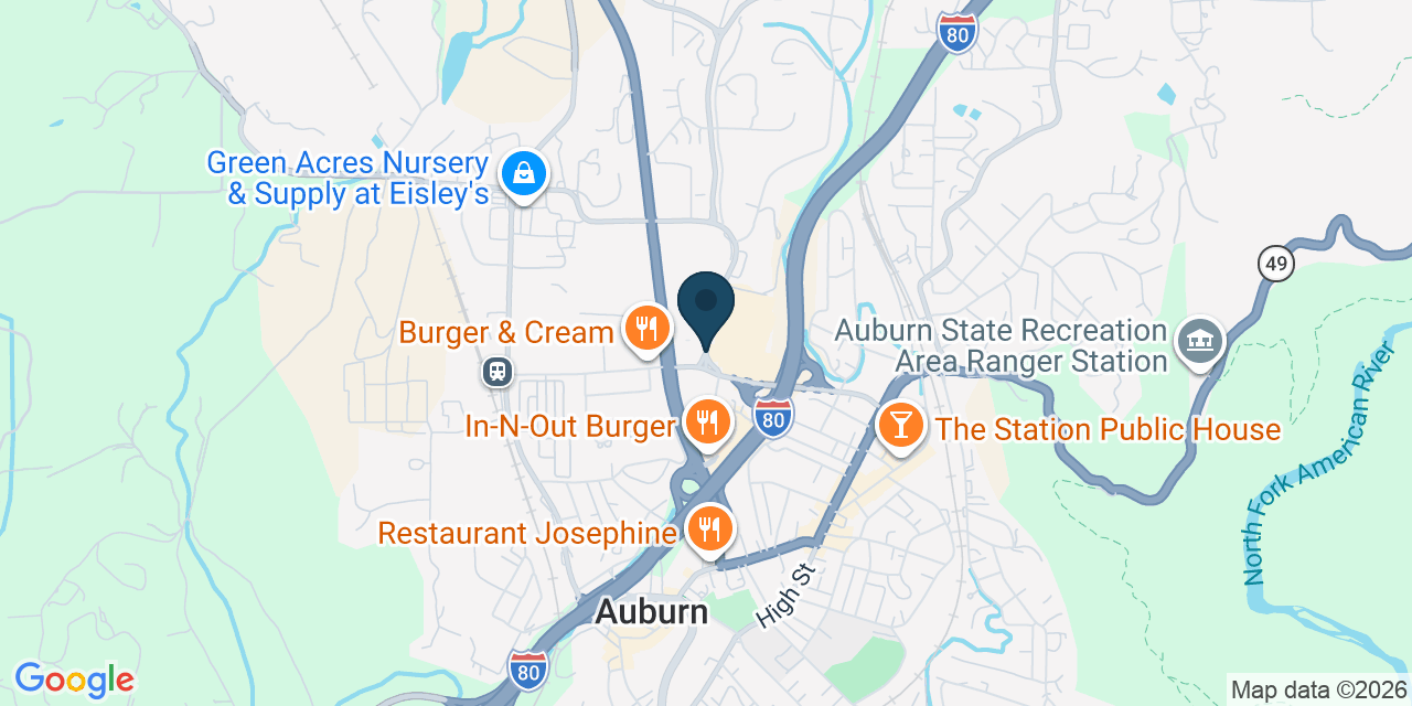 Map showing Auburn, Placer County, CA