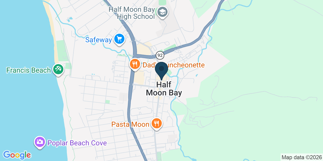 Map showing Half Moon Bay, San Mateo County, CA