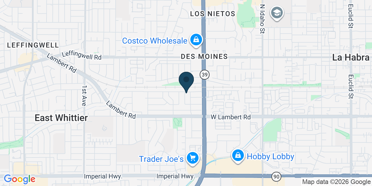 Map showing La Habra, Orange County, CA