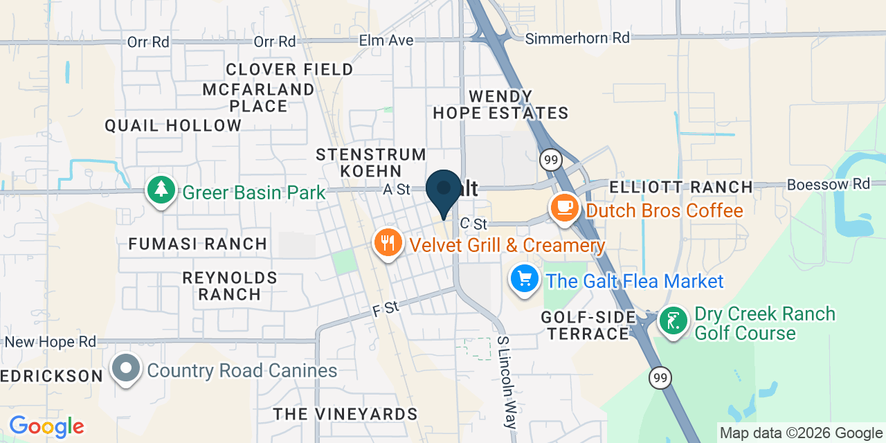 Map showing Galt, Sacramento County, CA