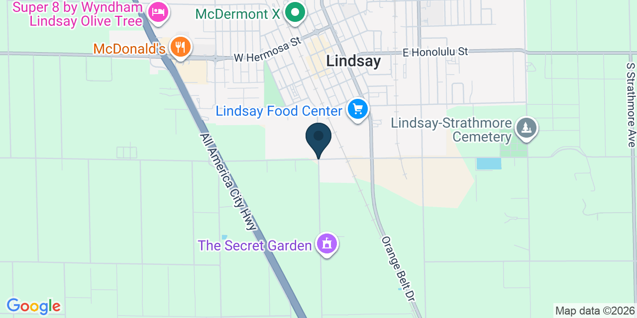 Map showing Lindsay, Tulare County, CA