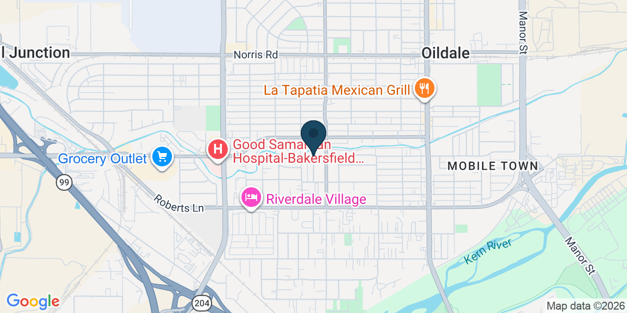 Map showing Oildale, Kern County, CA