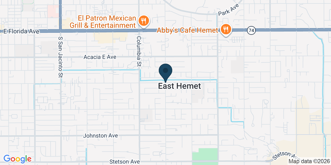 Map showing East Hemet, Riverside County, CA