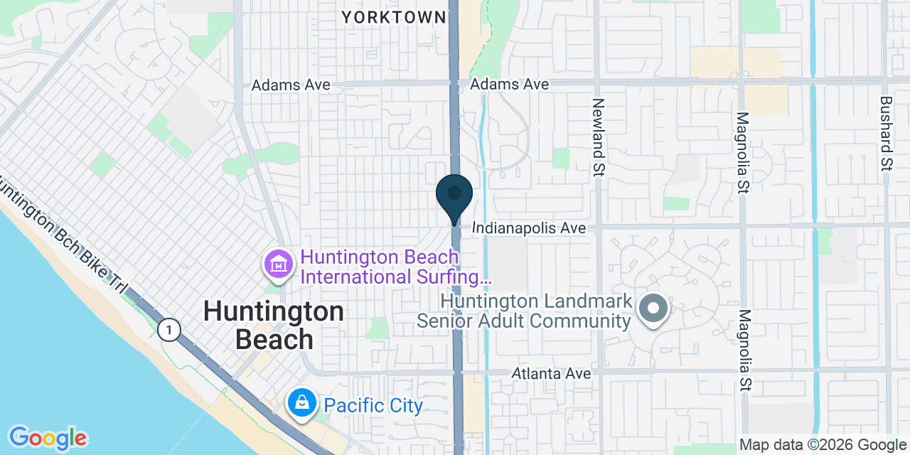 Map showing Huntington Beach, Orange County, CA
