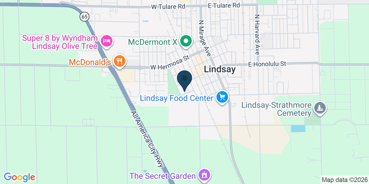 Map showing Lindsay, Tulare County, CA