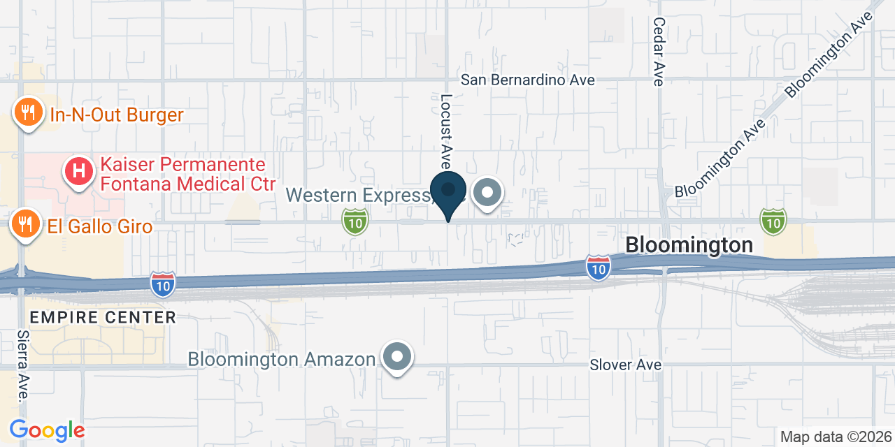 Map showing Bloomington, San Bernardino County, CA