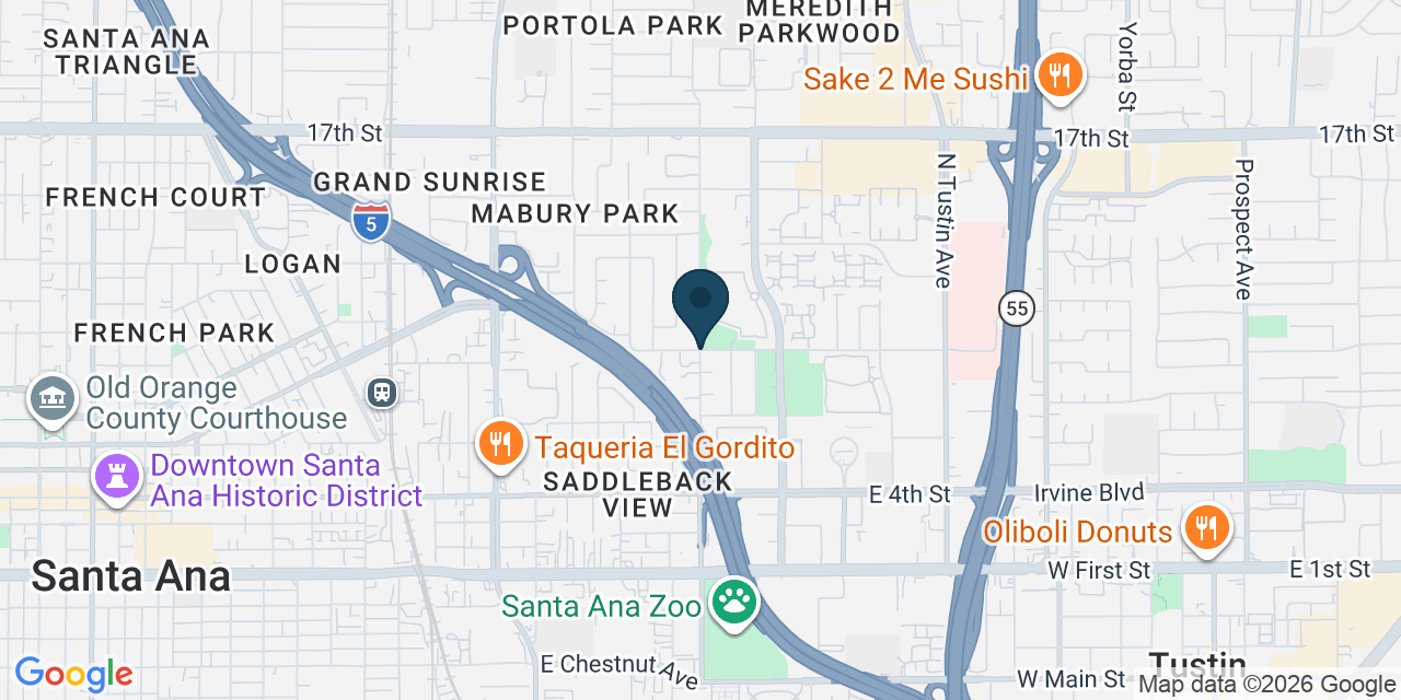 Map showing Santa Ana, Orange County, CA