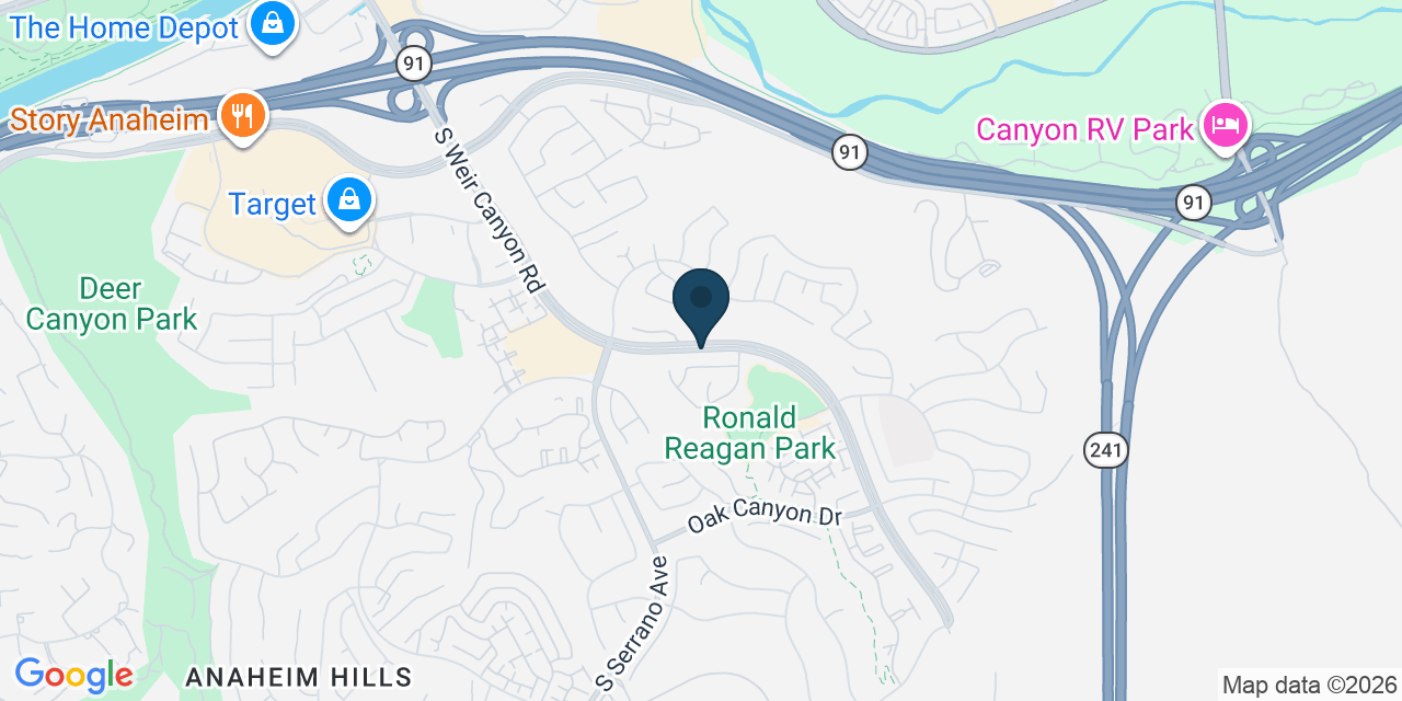 Map showing Anaheim Hills, Orange County, CA