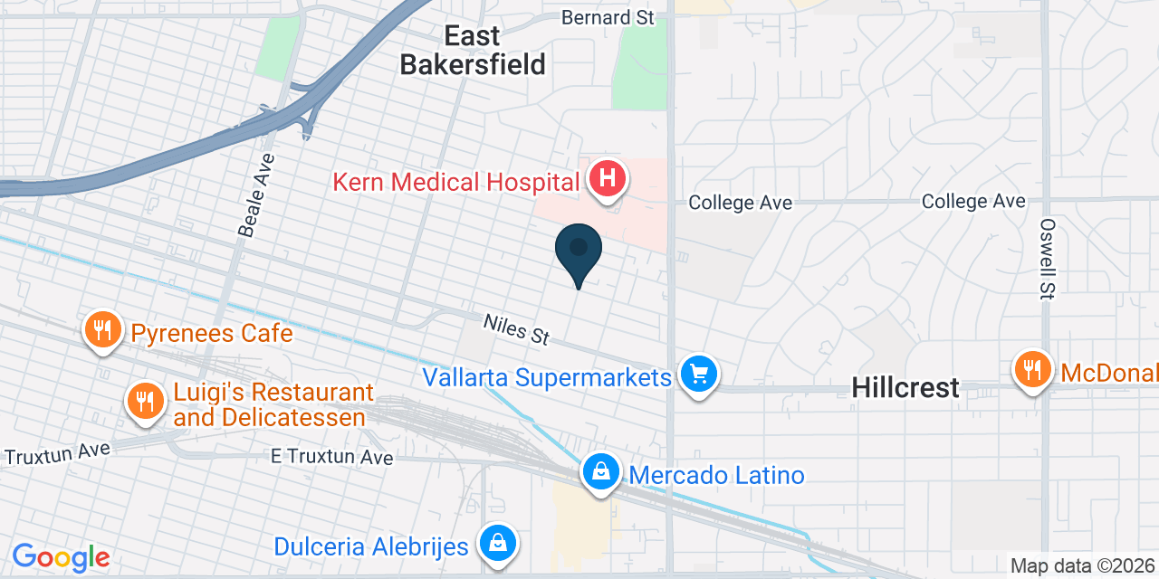 Map showing East Bakersfield, Kern County, CA