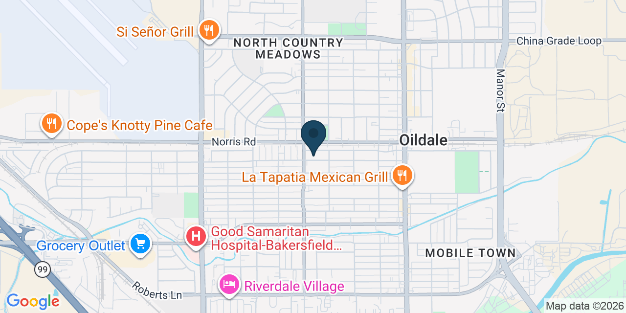 Map showing Bakersfield, Kern County, CA