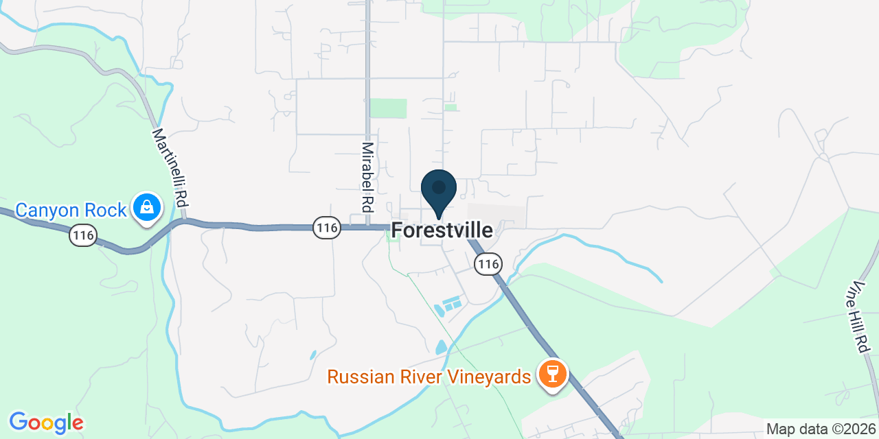 Map showing Forestville, Sonoma County, CA