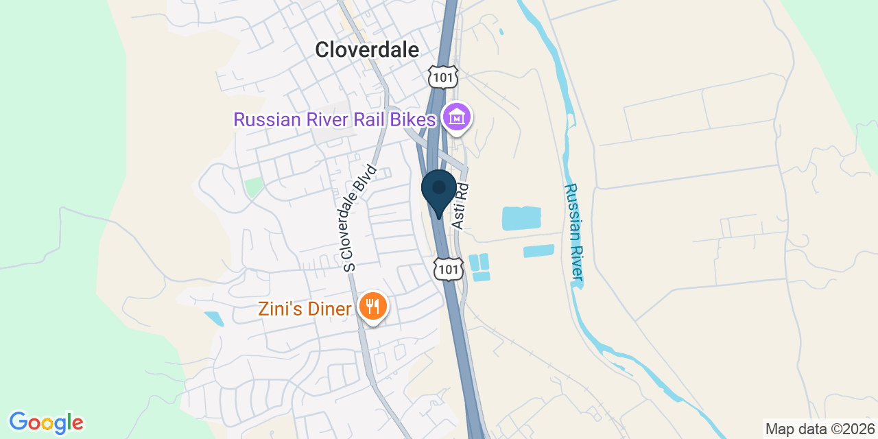 Map showing Cloverdale, Sonoma County, CA