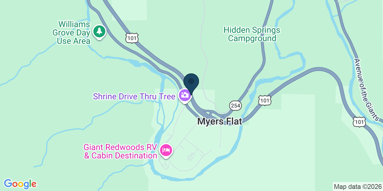 Map showing Myers Flat, Humboldt County, CA