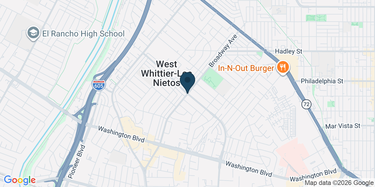 Map showing West Whittier-Los Nietos, Los Angeles County, CA