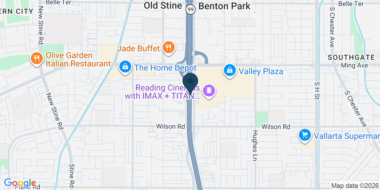 Map showing Bakersfield, Kern County, CA