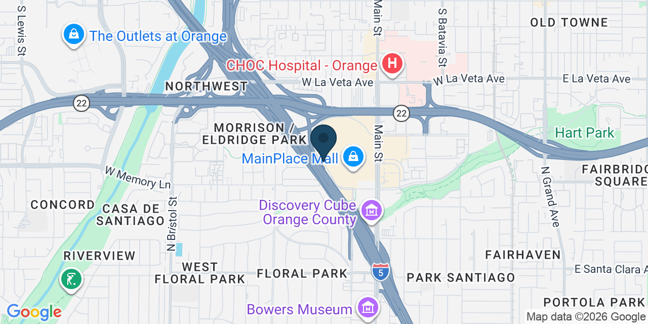 Map showing Santa Ana, Orange County, CA