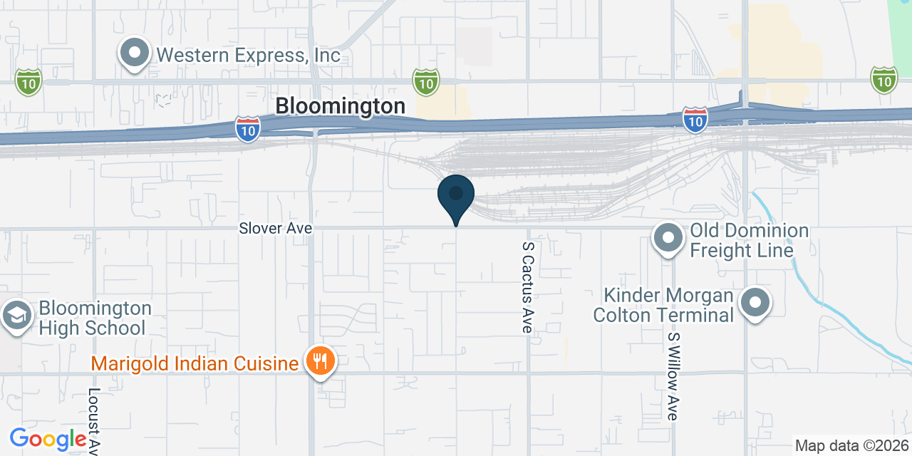 Map showing Bloomington, San Bernardino County, CA