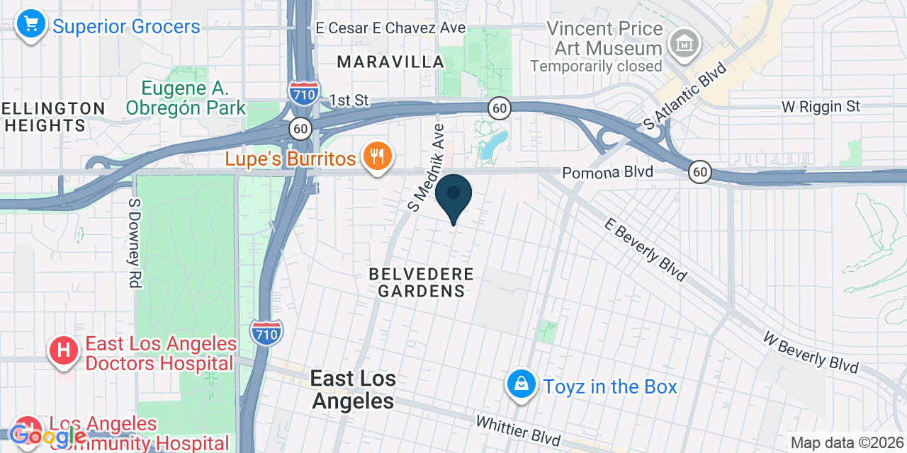 Map showing East Los Angeles, Los Angeles County, CA