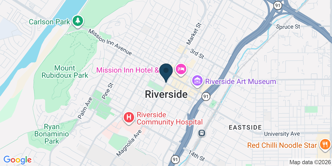 Map showing Riverside, Riverside County, CA