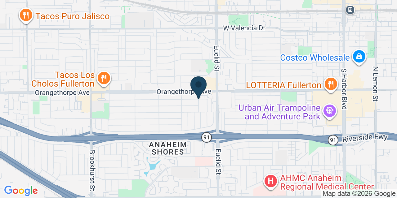 Map showing Fullerton, Orange County, CA