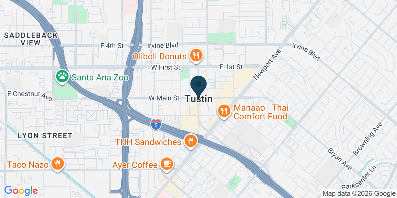 Map showing Tustin, Orange County, CA
