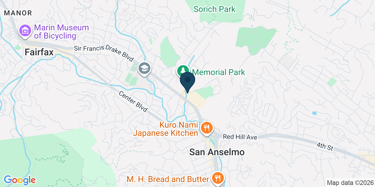 Map showing San Anselmo, Marin County, CA