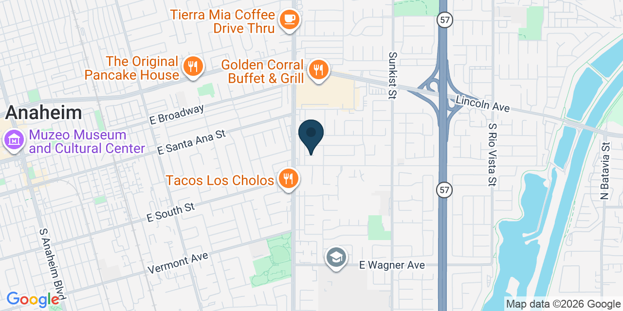 Map showing Anaheim, Orange County, CA
