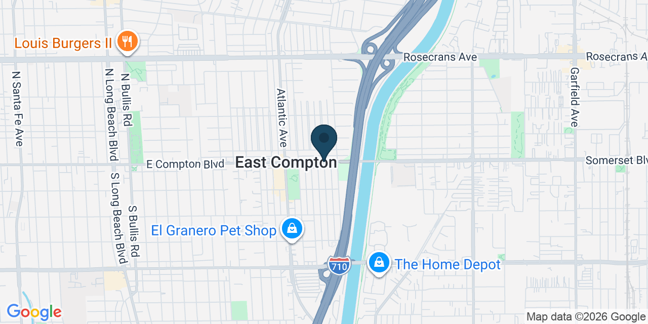 Map showing East Compton, Los Angeles County, CA