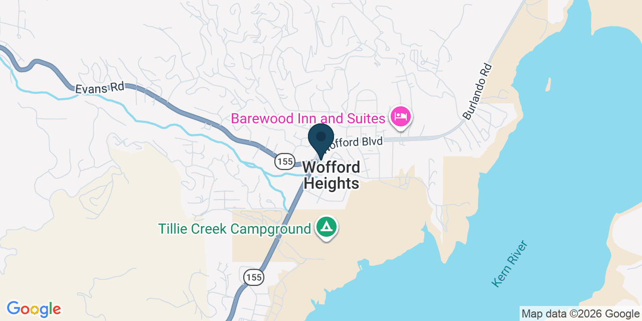 Map showing Wofford Heights, Kern County, CA