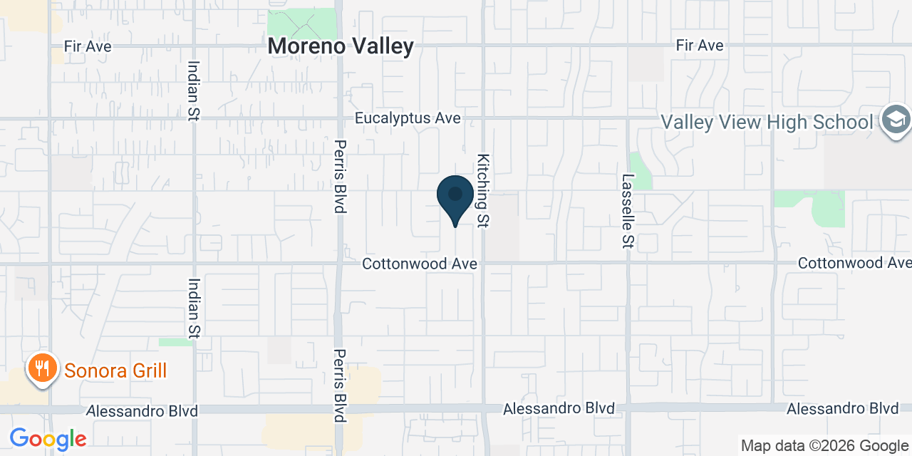 Map showing Moreno Valley, Riverside County, CA