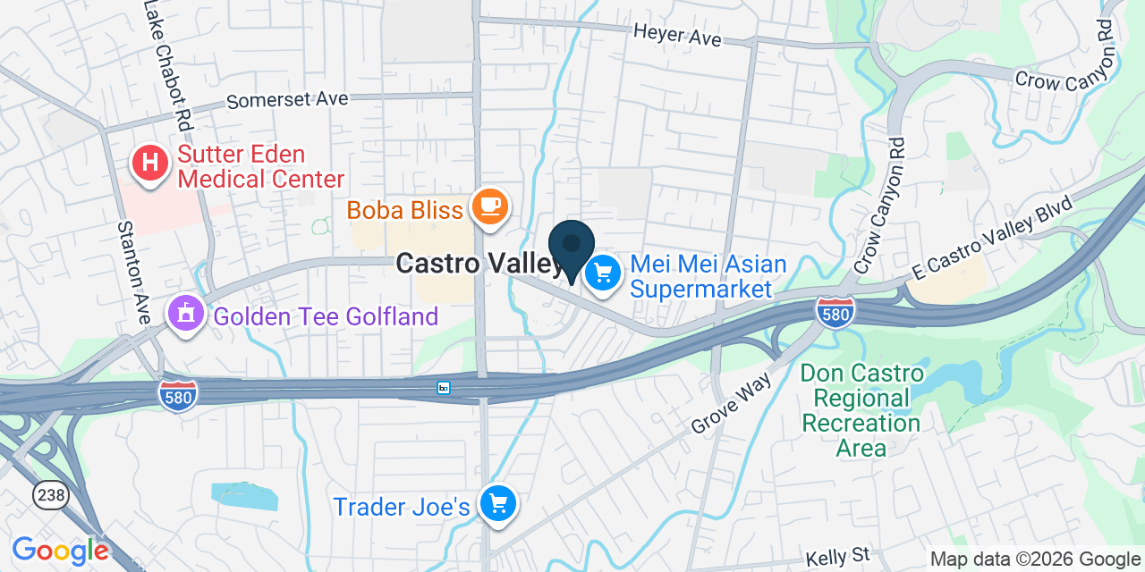 Map showing Castro Valley, Alameda County, CA