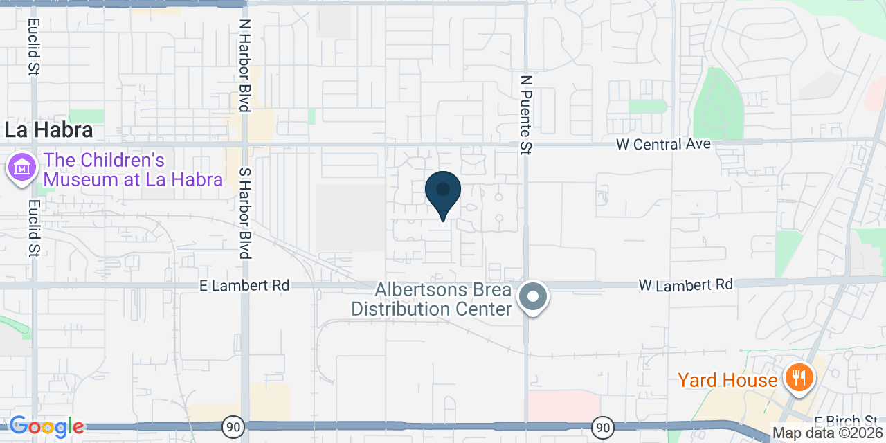 Map showing La Habra, Orange County, CA