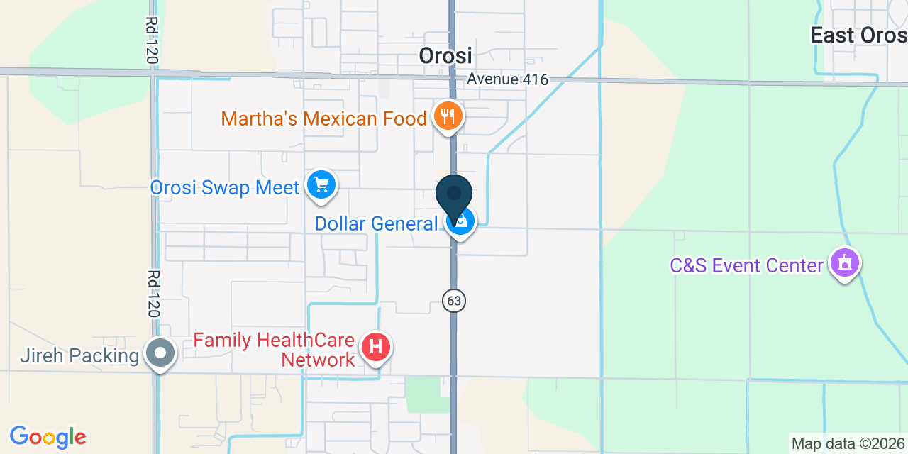 Map showing Orosi, Tulare County, CA