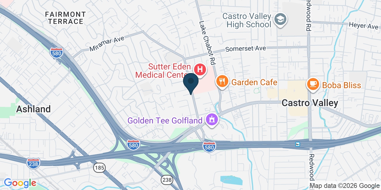 Map showing Castro Valley, Alameda County, CA