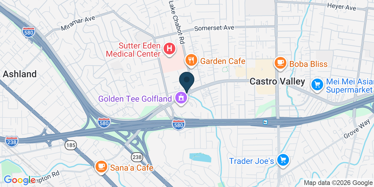 Map showing Castro Valley, Alameda County, CA