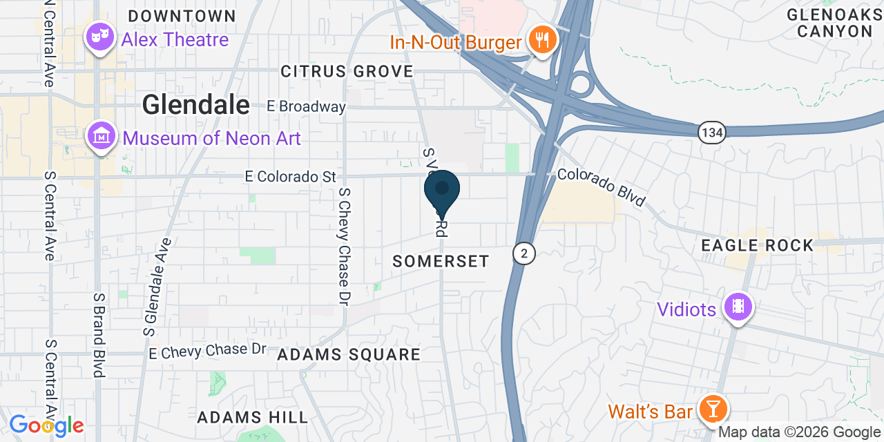 Map showing Glendale, Los Angeles County, CA