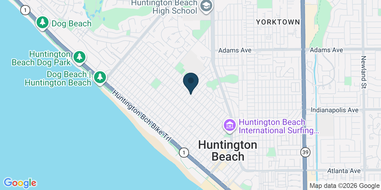 Map showing Huntington Beach, Orange County, CA