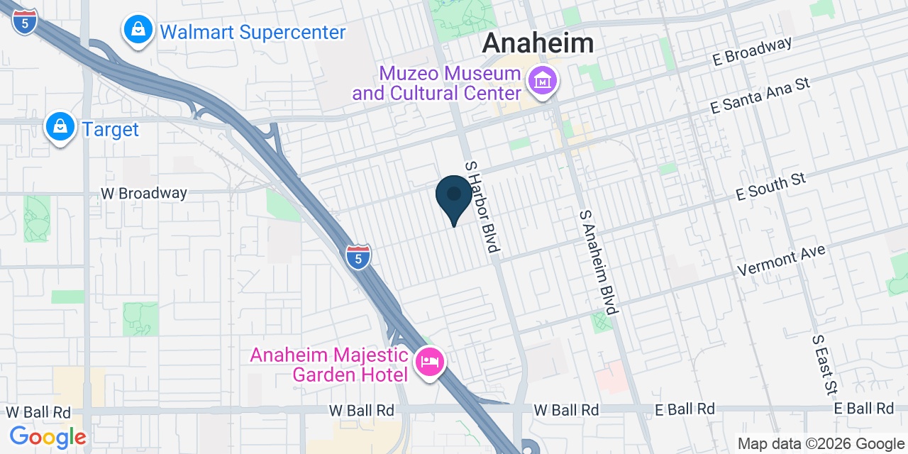 Map showing Anaheim, Orange County, CA