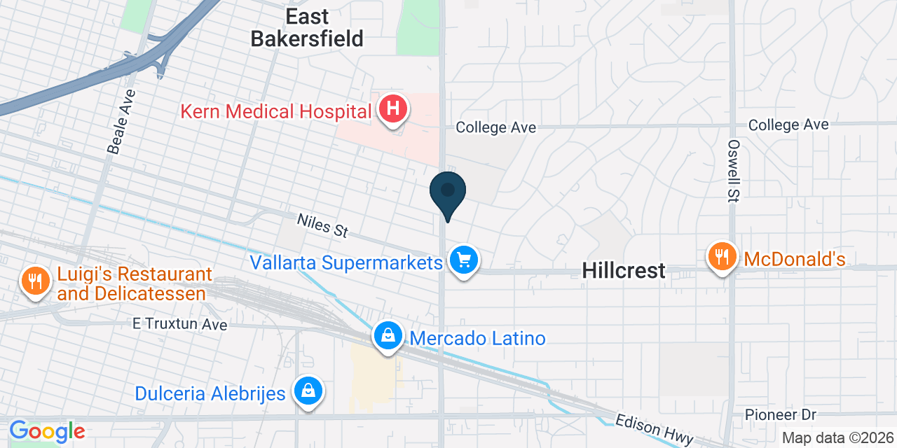 Map showing Bakersfield, Kern County, CA