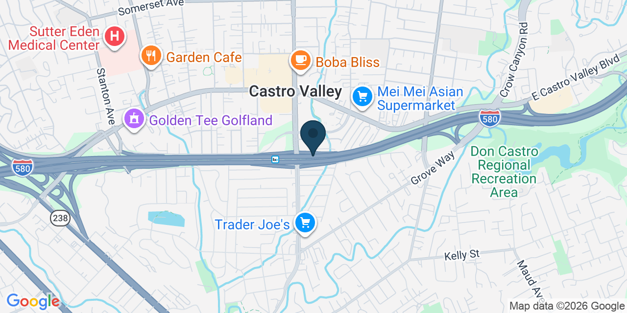 Map showing Castro Valley, Alameda County, CA