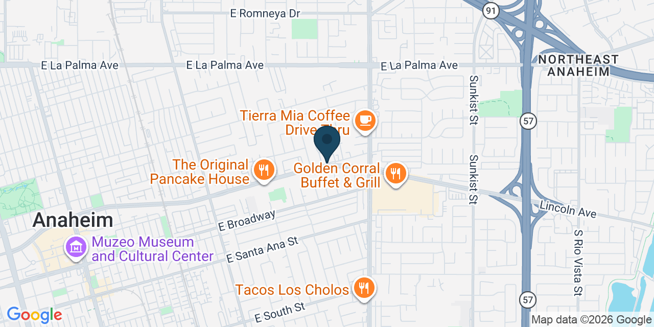 Map showing Anaheim, Orange County, CA