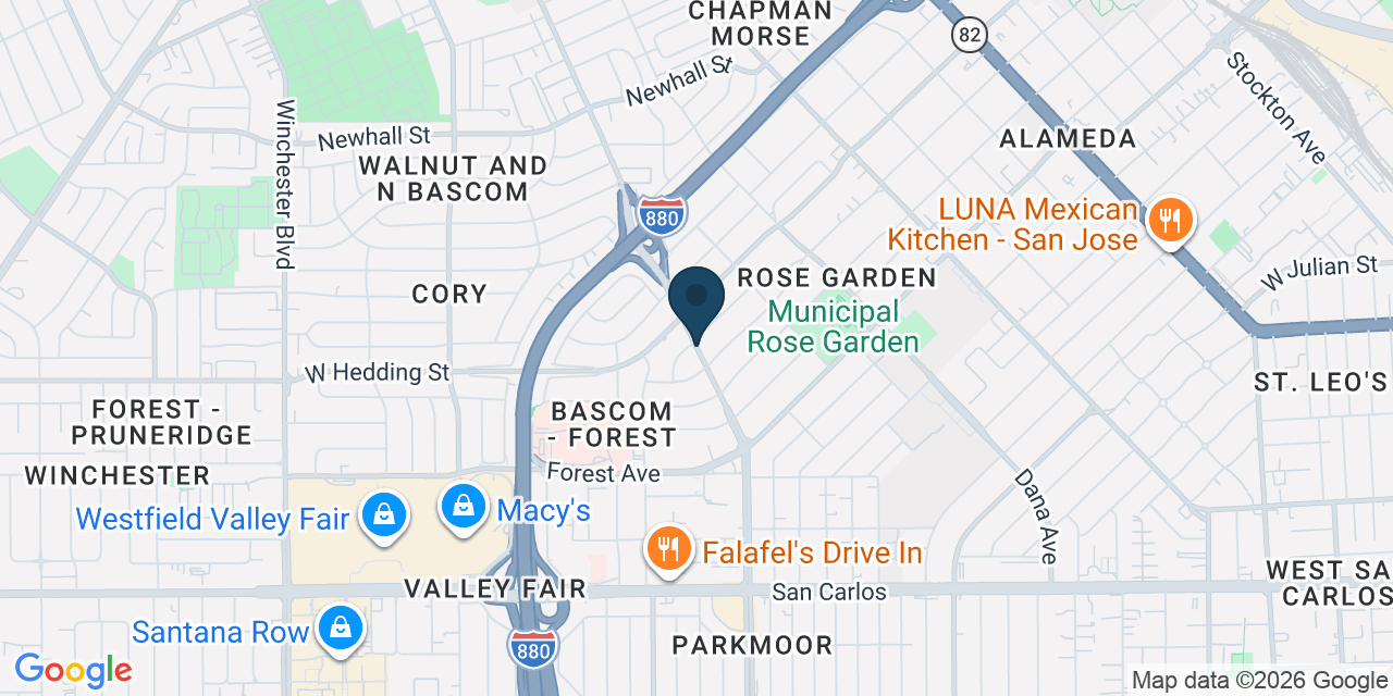 Map showing Central San Jose, Santa Clara County, CA