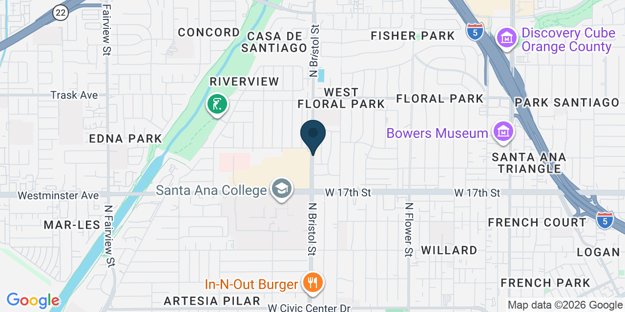 Map showing Santa Ana, Orange County, CA