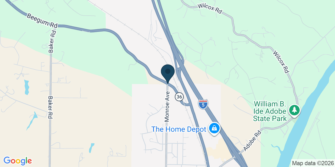 Map showing Red Bluff, Tehama County, CA