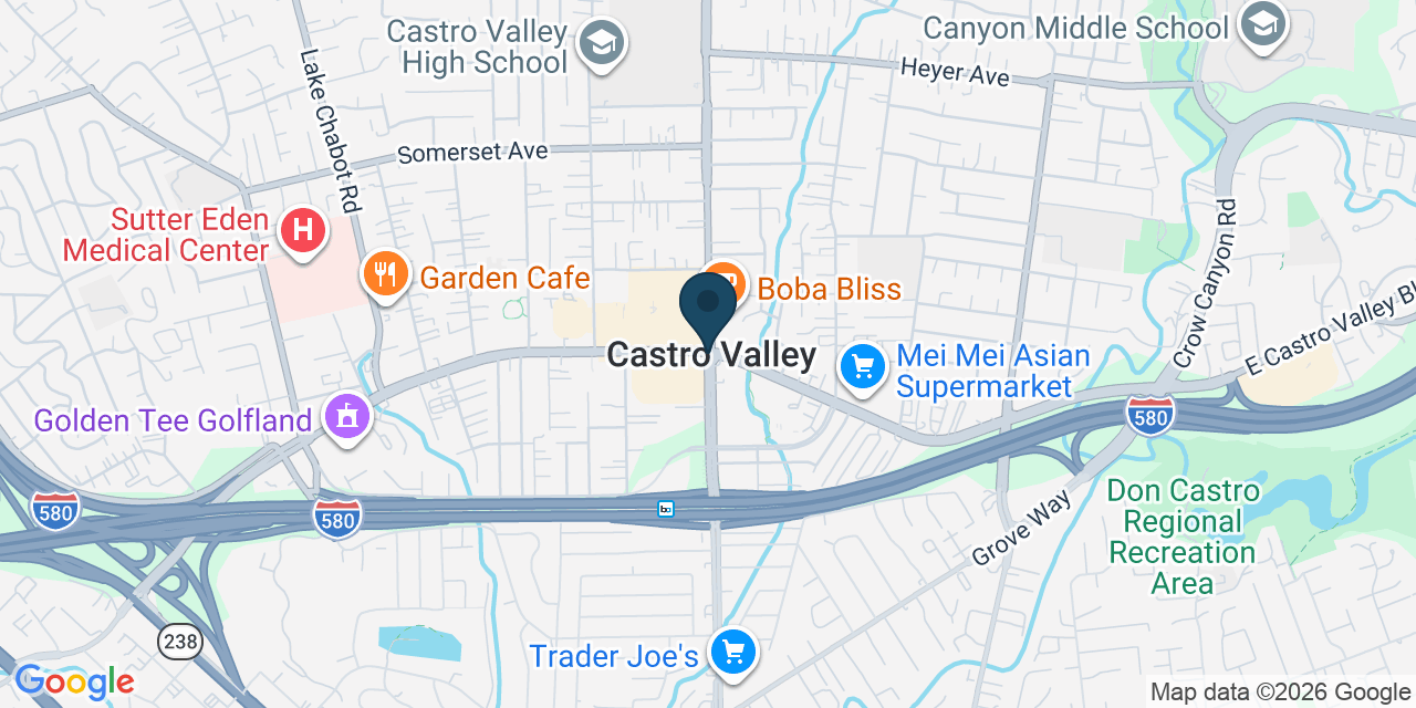 Map showing Castro Valley, Alameda County, CA