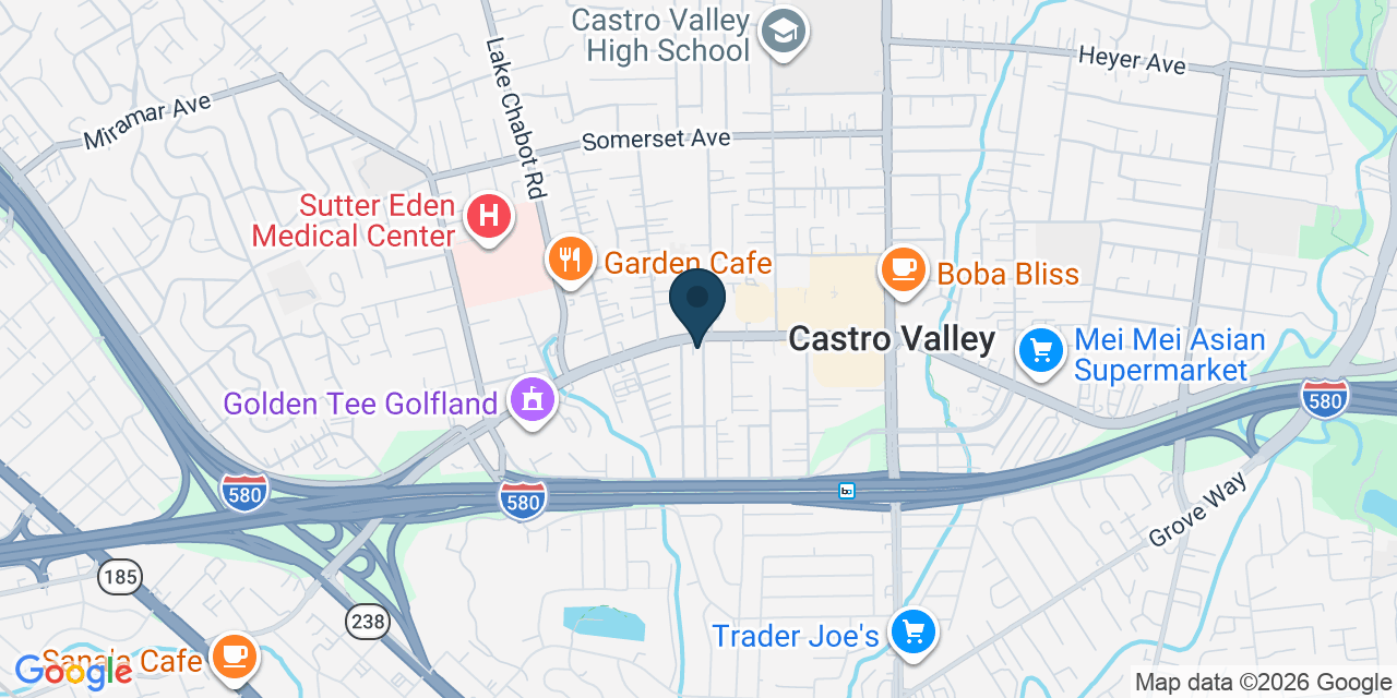 Map showing Castro Valley, Alameda County, CA