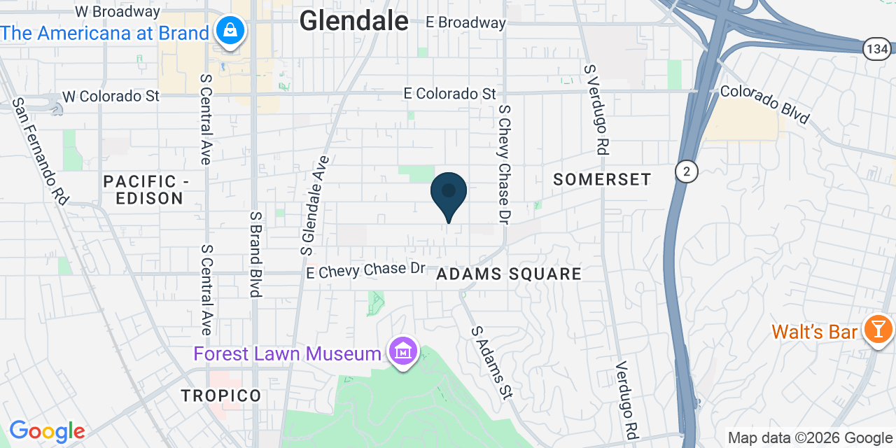 Map showing Glendale, Los Angeles County, CA