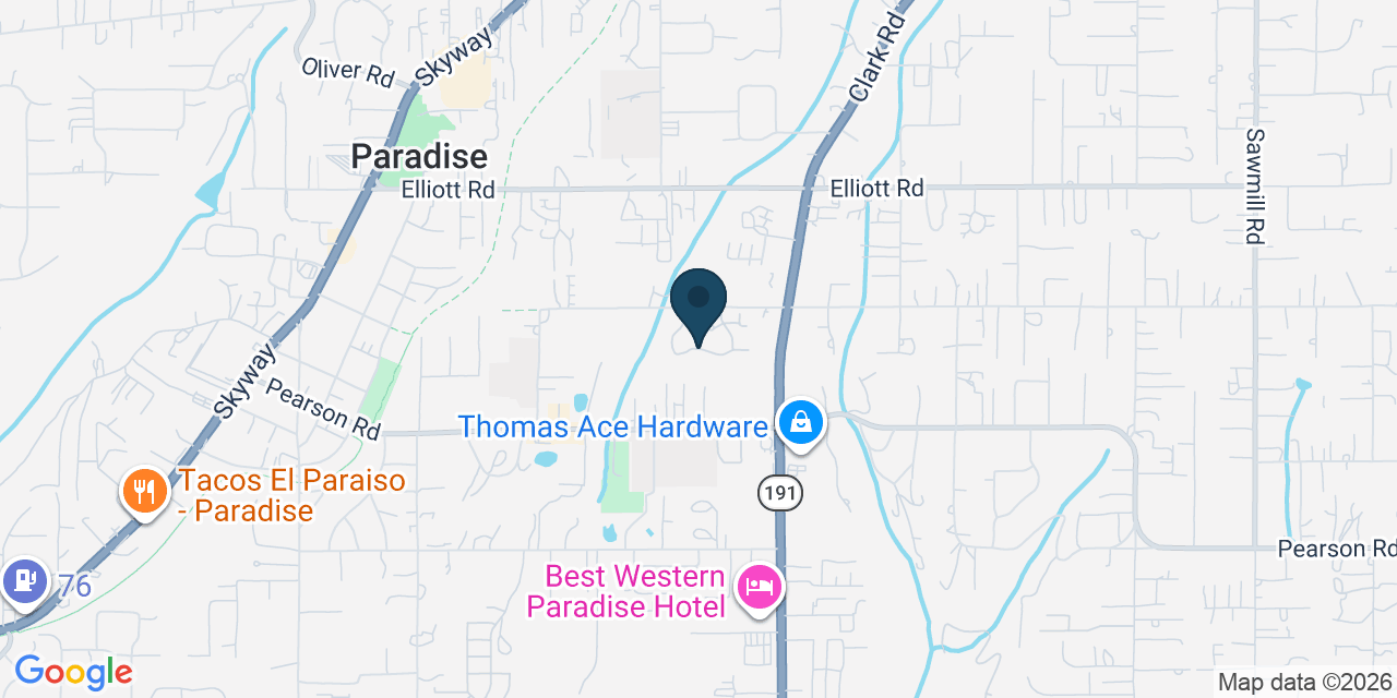 Map showing Paradise, Butte County, CA